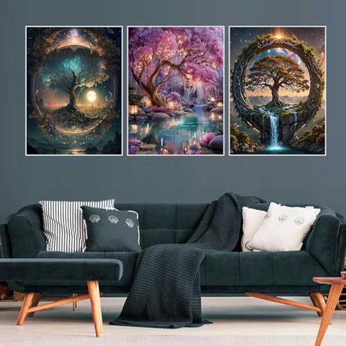 Xylogist 3 Packs Tree of Life Diamond Art Kits for Adults 12x16 Inch | Tree of Life Diamond Painting for Beginners, 5D DIY Full Drill Diamonds Gem Craft Art Home Wall Decor - color: 3 Packs Tree of Life, size: 11.8 x 15.7 in