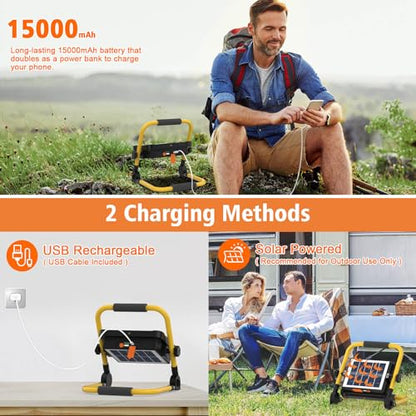 ERAY Rechargeable Work Light with Remote Control and Stand,15000mAh Battery 10000LM Worklight, Portable Solar Camping Lights, IP66 4 Lighting Modes Work Lights for Outdoor Emergency Car Repairing - size: 15000mAh