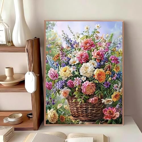 WCHUIMM Flowers Diamond Art Kits for Adults, Wild Flowers 5D Diamond Painting Kits for Beginner,DIY Round Full Drill Diamond Paintings Picture Gem Art&Crafts Home Decor 11.8x15.8in - color: 25-08 Flowers Basket