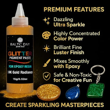 BALTIC DAY Black Abyss Spark Epoxy Pigment Paste XL (6.7oz/191g) – Ultra-Concentrated Deep Black Resin Colorant with Metallic Sparkle | Opaque Dye for Epoxy Resin Art, Jewelry & River Tables - color: Black Abyss Spark XL
