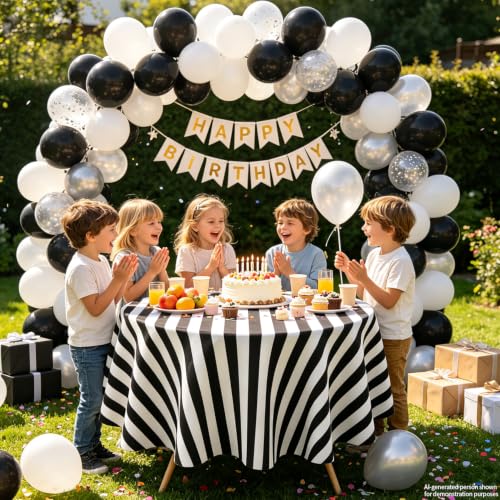 3 Pack Black and White Stripes Round Tablecloth Stripe Outdoor Table Cover Round Table Cover Plastic Table Cloth 84 in Round for Kitchen Dining Wedding Party
