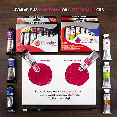Daler Rowney Georgian 6-Tube Starter Artist Oil Paint Set - Painting Set for Canvas Paper and More - Oil Painting Supplies for Artists and Students - Artist Oil Paints for All Skill Sets - style: 6 Pack 6X22ML