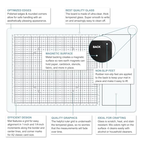 BAOFALI Magnetic Glass Craft Mat; 15.75"x10.24"Heat Resistant Glass Media Cutting Mat W/MagnetsGridlines and Measurements; for Cutting, Stamping, Mixed Media, Heat Embossing and Hot Glue Projects - color: White, size: 15.8"L x 10.2"W