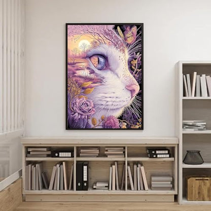 Flower Cat Diamond Art Kits for Adults, Animal Diamond Painting 12X16 Inch - color: cat 05