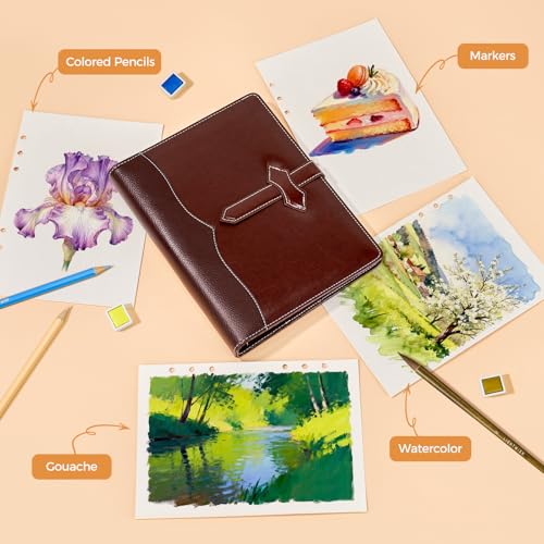 Lightwish Watercolor Sketchbook, 100% Cotton 300gsm Cold Press, 5.8" x 8.2", 20 Sheets, A5 Binder Bound & Refillable, Acid Free Paper for Artists, Adults, Students, Travel Art Journal - color: British Retro - Brown