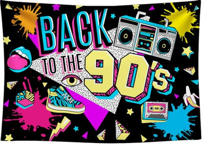 8x6Ft 90s Backdrop 90s Party Decorations 80s 90s Theme Birthday Party Supplies Hip Hop Back to The 90's Banner Background Retro Radio Graffiti Wall Decor Photo Booth Props