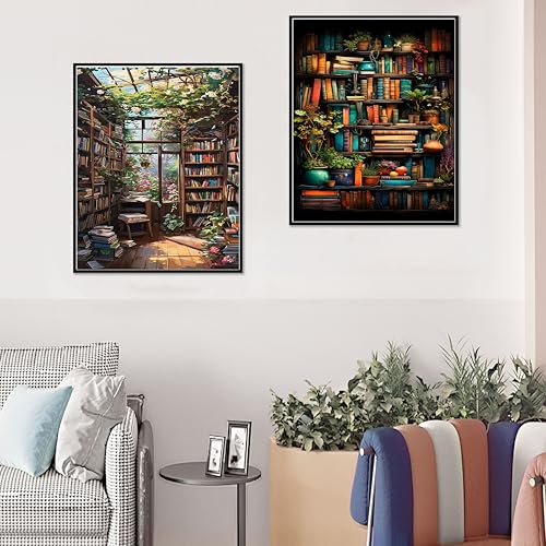 Ycydilirab 2 Pack Bookshelf Paint by Number Adult(with Gifts Box)-Paint by Number Canvas for Adults Bookshelf,Painting by Numbers Kit on Canvas Perfect for Gifts Home Wall Decor(40x50cm) - color: Bookshop 2 pack, size: 16x20in
