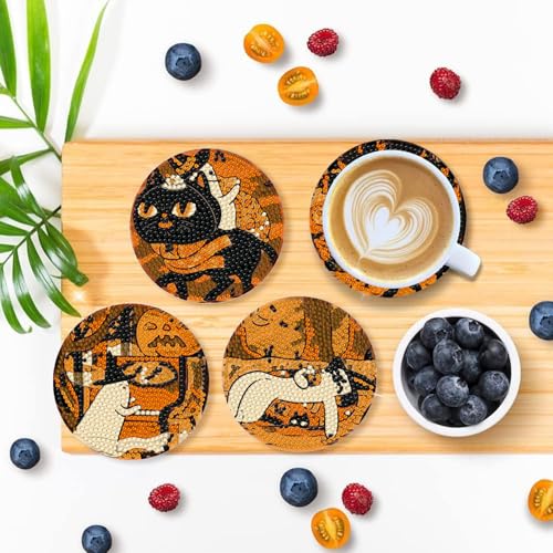 DOTSOPS 8 PCS Halloween Diamond Art Kits for Adults Diamond Art Coasters - color: Halloween
