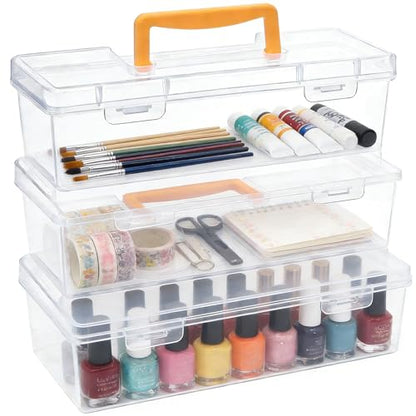 Tosnail 3 Pack Plastic Box with Handle, Portable Storage Container, Organizer Cases for Art Painting Supplies, Crafting Tools, Sewing Accessories, Ribbons, Washi Tapes, Pottery Tools, Nail Polish