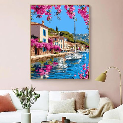 ZRIZQ Landscape Paint by Numbers Kit for Adults Beginner,City Scape,16x20 | Full set with wooden brushes,rolled canvas,rich paints.Calming activity.Beginner friendly.Just open and paint. - color: 16"X20"Rolled Canvas(Frameless)-Landscape 7