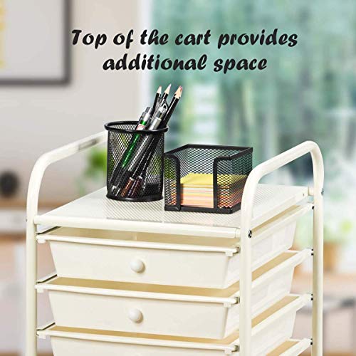 Happygrill 10-Drawer Storage Cart, Utility Cart with Removable Drawers & Metal Frame, Rolling Storage Cart with Lockable Wheels for Home, Office, Yellow - color: Yellow