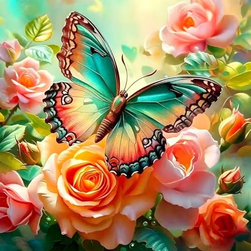 TYPUSOK Butterfly Diamond Art Kits for Adults,Round Full Drill 5D Diamond Painting Kits for Beginners,Flower DIY Diamond Dots Pictures Gem Art Kit,Home Wall Decor 13.78x13.78in - color: Flower