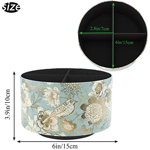 Round Leather Art Supply Organizer,Remote Control Holder,360 Degree Rotating,Multi-Functional Pencil Holder,4 Compartments Desktop Stationary Organizer(1-Blue Bird) - color: 1-Blue Bird
