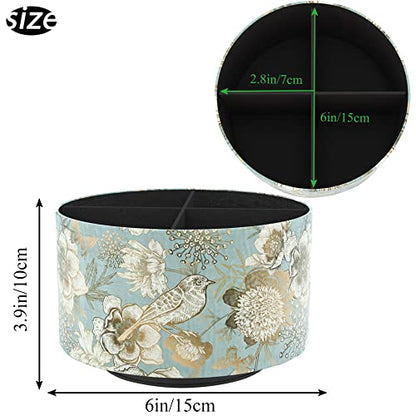 Round Leather Art Supply Organizer,Remote Control Holder,360 Degree Rotating,Multi-Functional Pencil Holder,4 Compartments Desktop Stationary Organizer(1-Blue Bird) - color: 1-Blue Bird