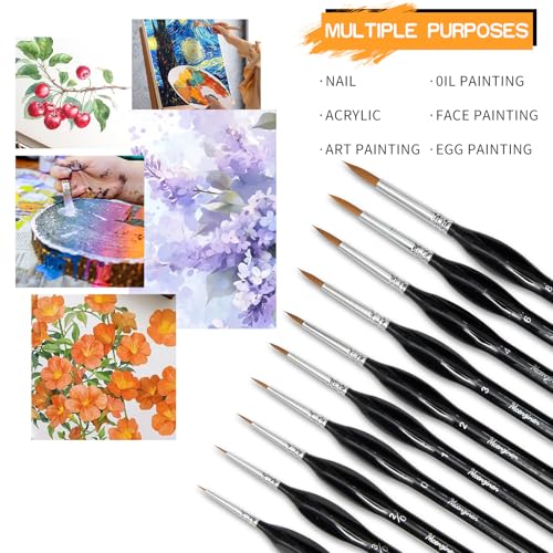 10 Pcs Exquisite Detail Paint Brush Set | Copper Tube, Double-Wire Binding, Birch Wood Triangular Grip for Oil, Watercolour, Acrylic & Digital Art - color: 10pcs Black Pointed Tip Paintbrushes Set