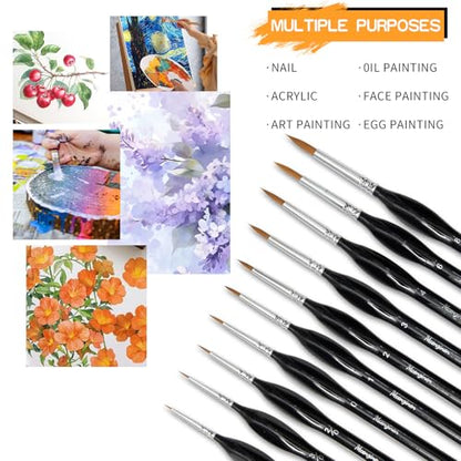 10 Pcs Exquisite Detail Paint Brush Set | Copper Tube, Double-Wire Binding, Birch Wood Triangular Grip for Oil, Watercolour, Acrylic & Digital Art - color: 10pcs Black Pointed Tip Paintbrushes Set