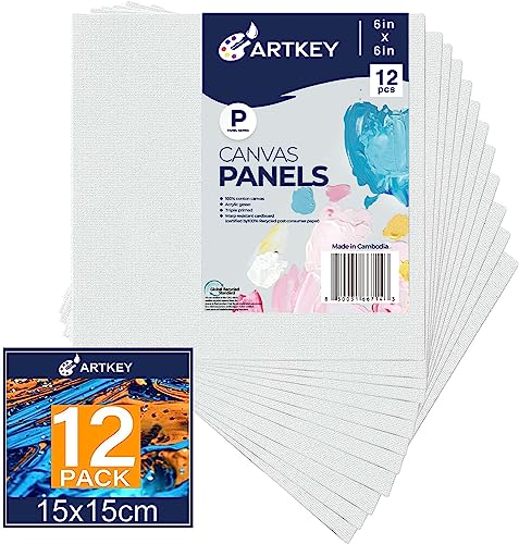 Canvas Panels 6x6 Inch 12-Pack, 10 oz Primed 100% Cotton White Blank Canvases for Painting, Square Flat Canvas Board for Oil Acrylics Watercolor & Tempera Paints - size: 6"x6", style: 12-Pack
