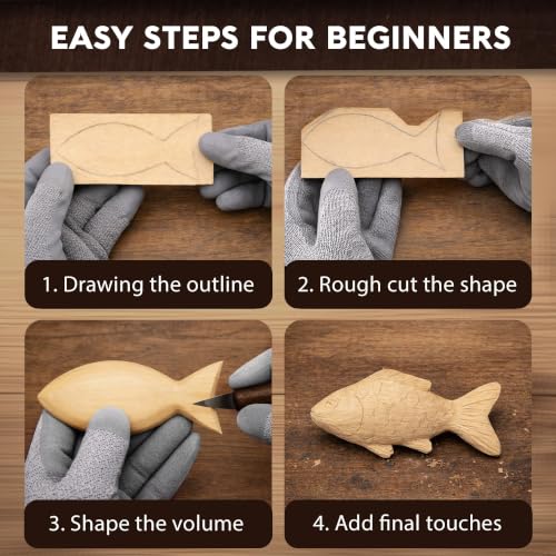 Complete Wood Carving Kit for Beginners - Gift Ready Complete Tools Set | Whittling Kit with 8 Wood Carving Knives, Spoon Carving Tools, Wood Blocks, Gloves, Roll Bag and Sharpening Strop