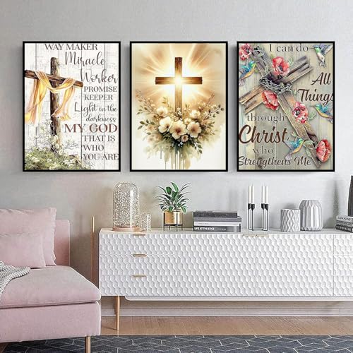 3 Pack Diamond Art Kits for Adults, Cross Diamond Painting Kit 11.8x15.7 in - color: 3 Pack Cross, size: 11.8x15.7in(30x40cm)