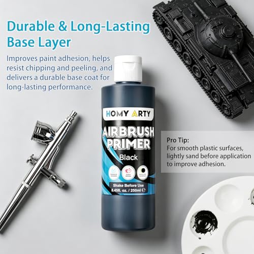 HOMY ARTY Airbrush Primer - Black, 8.45 fl.oz. Acrylic Primer | for Airbrush Paint, Quick-Drying Matte Finish for Acrylic Paint with Excellent Adhesion to Plastic Models, Metal, Canvas - color: Black
