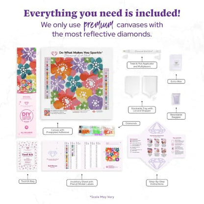 DIAMOND ART CLUB Bold Flowers Diamond Art Kits for Adults | Premium Diamond Painting Kit, Fun DIY Crafts for Adults, Round Diamond Art Canvas, 9" x 9" (22.7 x 22.7 cm) - color: Bold Flowers