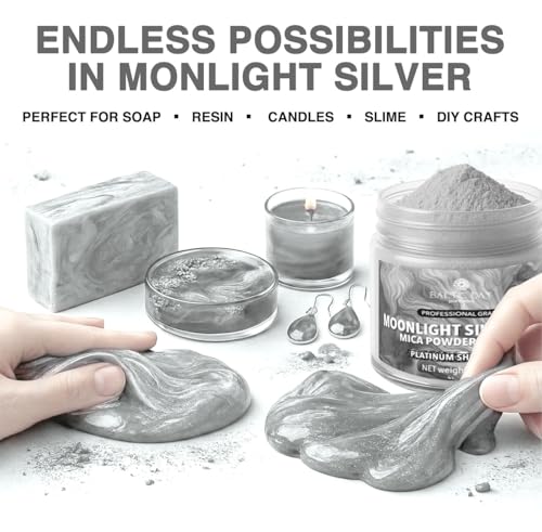 BALTIC DAY Moonlight Mist Silver Mica Powder 2 oz (56g) – Metallic Silver Pigment for Epoxy Resin, Soap Making, Candle Dye, Slime, Nail Art, Bath Bombs, Acrylic Pouring & Crafts - color: Moonlight Mist