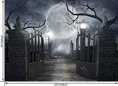 Halloween Night Full Moon Backdrop Gloomy Woods Graveyard Photography Background Horrible Cemetery Spooky Party Banner Halloween Party Decoration Photo Booth Props 10X8FT TP17H - size: 10X8FT