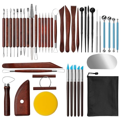 Amrules 43 Pcs Polymer Clay Sculpting Tools Kit for Adults, Red | Multi-Functional for Carving, Dotting & Molding, Ideal for Art Class & Pottery Studio, Comes with Zipper Storage Bag - color: Red-43Pcs