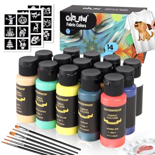 Colorful Fabric Paint Set for Clothes,14 Colors 2 Fl Oz Paint for Kids - color: 2 Fl Oz (Pack of 14)