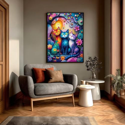 Diamond Art Kits for Adults,Colorful Cat and Flower Diamond Painting - color: KM531-1