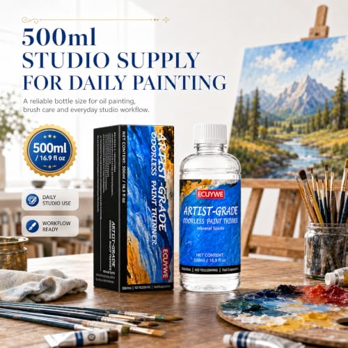 Odorless Mineral Spirits 16.9 Fl Oz High Purity, Low Odor Solvent for Thinning Oil-Based Paints, Cleaning Brushes & Tools, Oil Paint Thinner, Degreasing, DIY Crafts, Art Projects and Home Maintenance