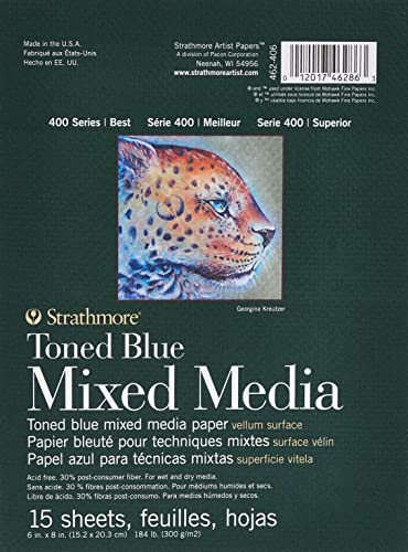 Strathmore 400 Series Mixed Media Pad Tone Blue 6"X8"-15 Sheets -62462406 - color: Toned Blue, size: 6 x 8 inches