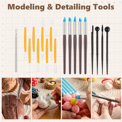 UUSYCUN 48PCS Pottery Tools for Sculpting, Clay Tool Kit for Carving, Modeling Ceramics, Pottery Kiln, Polymer Clay Tools for Trimming, Beginners, Pros, Adults, Supplies - color: Wood-48PCS