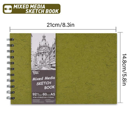 5.8" x 8.3" Mixed Media Sketch Book,Spiral Bound Hardcover Sketchbook,60 Sheets 92lb/150gsm Neutral White Acid Free Paper,Art Journal Sketchbook for Drawing Writing Sketching Illustration,Yellow Green - color: Neutral White-Yellow Green