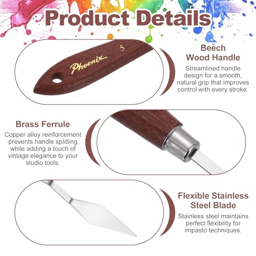 MECCANIXITY Pack of 1 Palette Knife No.5, 7.8" Long Palette Knives with Stainless Steel Flexible Spatula Pallet Knife and Wood Handle for Scraping, Mixing, Oil Acrylic Painting Canvas - style: No.5
