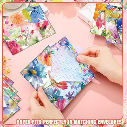 TaoBary 160 Pcs Stationery Paper Set 50 Double Sided Stationery Papers with 50 Matching Envelopes and 60 Round Dot Sticker, 10 Design(Bright Floral,5.5 x 8.25 Inch) - size: 5.5 x 8.25 Inch, style: Bright Floral