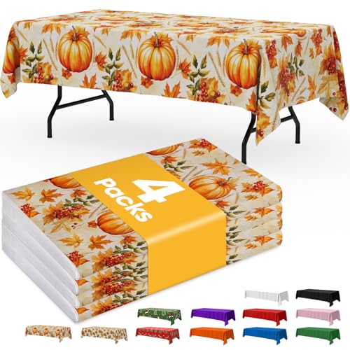 Niuara Fall Pumpkin Plastic Table Cloth Disposable, 4 Pack, 54 x 108 in | Rectangle, 6 ft Tables, Fall Thanksgiving Party, Holiday Gathering - color: Fall Pumpkin, size: 54" x 108" - 4 Packs