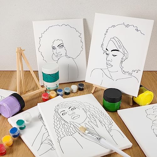 Sherr 20 Pcs Pre Drawn Canvas Afro Queen for Painting for Adults | Bulk 8" x 10" Pre Stretched Outline Painting Boards African American for Beginners Students, Party Favor - style: Stylish