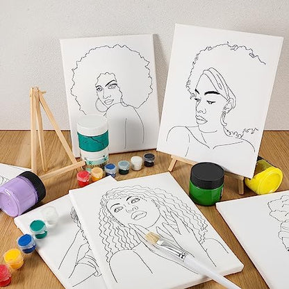 Sherr 20 Pcs Pre Drawn Canvas Afro Queen for Painting for Adults | Bulk 8" x 10" Pre Stretched Outline Painting Boards African American for Beginners Students, Party Favor - style: Stylish