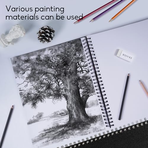 CONDA 9"x12" Double-Sided Hardbound Sketchbook, 60 Sheets, Heavyweight Hardcover Sketchbook, Spiral Sketch Pad, Durable Acid Free Drawing Paper for Drawing Painting - color: Black, size: 9"x12" 1 Pack