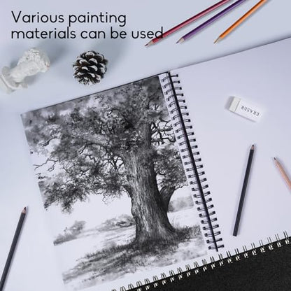 CONDA 9"x12" Double-Sided Hardbound Sketchbook, 60 Sheets, Heavyweight Hardcover Sketchbook, Spiral Sketch Pad, Durable Acid Free Drawing Paper for Drawing Painting - color: Black, size: 9"x12" 1 Pack