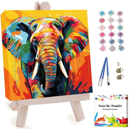 Artunion Framed Paint by Numbers Kit for Adults Beginners & Kids Ages 8-12,Colorful Elephant Paint by Number with Frame,Abstract Animal Paint by Numbers Kit on Canvas 10 * 10 Inch Without Easel - color: ZXT-325-F