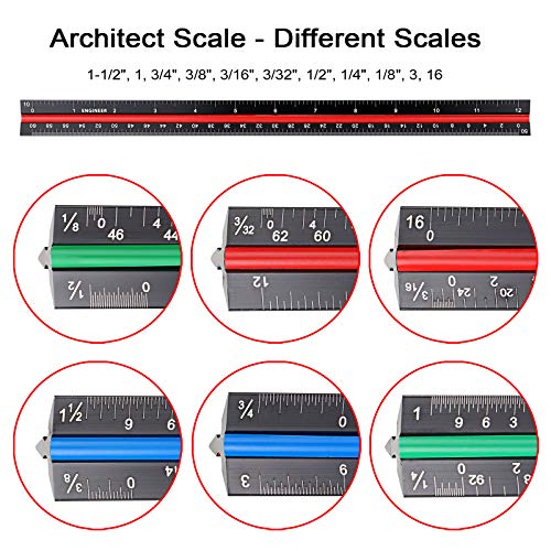 OwnMy 3 Pack 12 Inch Solid Aluminum Triangular Architect Scale Ruler Set | 3-Colors-Groove Architectural and Engineer Scale Metal Ruler Set, Clear Scales Drafting Rulers for Engineer Blueprint Project - style: Imperial Scale