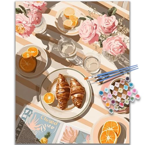 Kalonyth Coffee Paint by Numbers Kit for Adults, 16x20 inch, No Framed | Breakfast Adult Paint by Number Kits on Canvas, DIY Acrylic Painting, Stress Relief Craft Kits, Home Wall Decor Gift - color: OP-US15