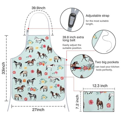 Apron with 2 Pockets,Kitchen Chef Artist Aprons for Cooking Gardening Baking Painting, Waterproof Apron 33" x 27" - color: Horse