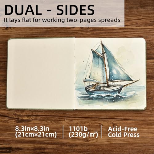 SEMLEART Watercolor Journal Sketchbook,8.3 * 8.3",140lb/300GSM Cotton Paper - size: 8.3×8.3in