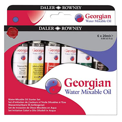 Daler Rowney Georgian 6-Tube Starter Water Mixable Oil Paint Set - Art Paints for Canvas Paper and More - Oil Painting Supplies for Artists and Students - Artist Oil Paint for Any Skill Set - style: 6 Pack