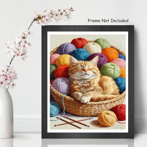 TFIAVSIN Cat Sleeping in Basket Paint by Numbers Kit for Adults - Adorable Pet & Hobby Theme Adult Paint by Number Kits on Pre-Printed Canvas for Relaxing Arts & Crafts - 16x20 Inch - color: Cat