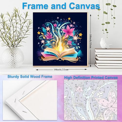 Artunion Framed Paint by Numbers Kit for Adults Beginners & Kids Ages 8-12,Mystical Book Flower Paint by Number with Frame,Flower Paint by Numbers Kit on Canvas 10 * 10 Inch Without Easel - color: ZXT-333-F
