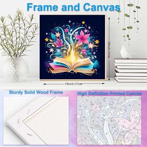 Artunion Framed Paint by Numbers Kit for Adults Beginners & Kids Ages 8-12,Mystical Book Flower Paint by Number with Frame,Flower Paint by Numbers Kit on Canvas 10 * 10 Inch Without Easel - color: ZXT-333-F